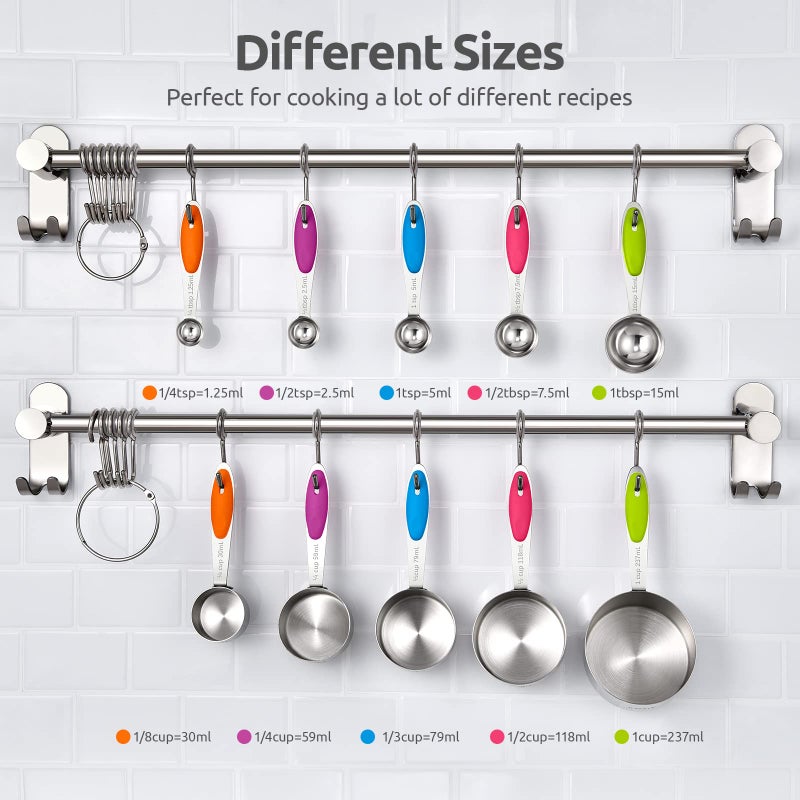 U-Taste Measuring Cups : U-Taste 18/8 Stainless Steel Measuring Cups and Spoons Set of 10 Piece, Upgraded Thickness Handle (Multicolors) - Image 2